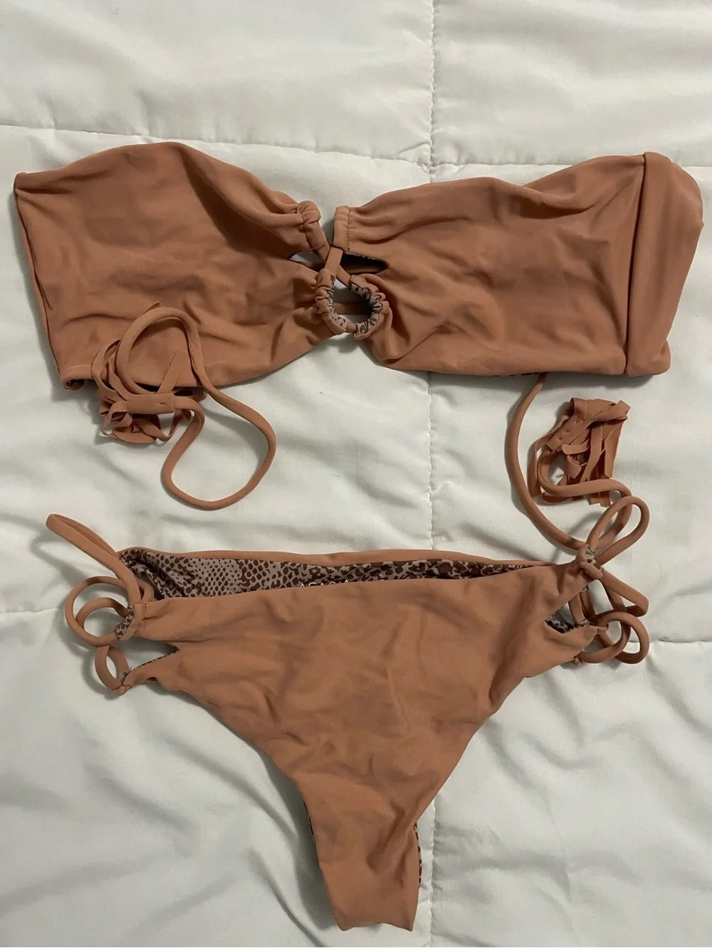 acacia swimwear tan and leopard print bikini bottoms and top set - Picture 1 of 5